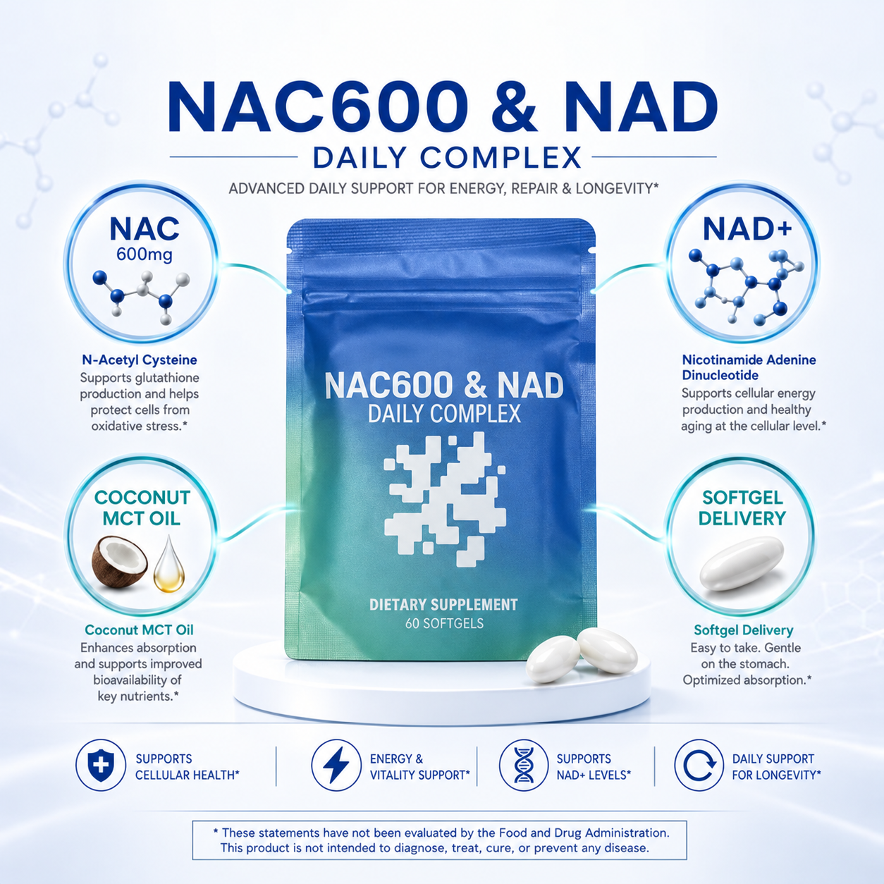 Novaro - NAC600 + NAD + MCT Oil Daily Complex